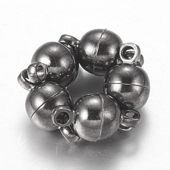 Round Brass Magnetic Clasps with Loops, Gunmetal, 11.5x6mm, Hole: 1.2mm