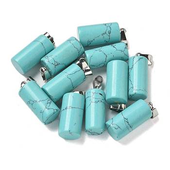 Synthetic Turquoise Pendants, with 201 Stainless Steel Finding, Column, 25x10mm, Hole: 4x7mm