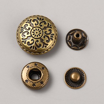 4Pcs Alloy Snap Button, Cotton-padded Clothes Coat Down Jacket Buckle, Antique Bronze, 18x7.5mm