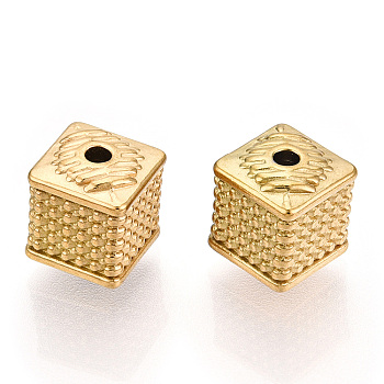 Ion Plating(IP) 304 Stainless Steel Beads, Cube, Golden, 9.5x7.5x7.5mm, Hole: 1.8mm