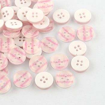 4-Hole Plastic Buttons, Flat Round, Pink, 13x3mm, Hole: 1.5mm