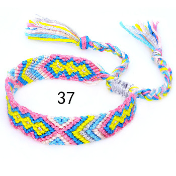 Cotton Braided Rhombus Pattern Cord Bracelet, Ethnic Tribal Adjustable Brazilian Bracelet for Women, Pearl Pink, 5-7/8~14-1/8 inch(15~36cm)