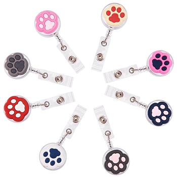 8Pcs 8 Colors PVC Paw Badge Reel, Retractable Badge Holder, with Iron Alligator Clip, Lightweight & Easy Retracting, Mixed Color, 118mm, 1pc/color