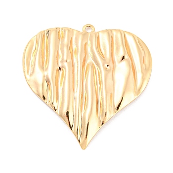 Rack Plating Brass Pendants, Textured, Heart Charm, Real 18K Gold Plated, 40x39x3mm, Hole: 2mm