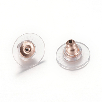 304 Stainless Steel Bullet Clutch Earring Backs, with Plastic Pads, Ear Nuts, Rose Gold, 12x12x6mm, Hole: 1mm, Fit For 0.6~0.8mm Pin
