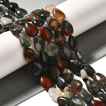 Natural African Bloodstone Beads Strands, Teardrop, 13.5~14x10~10.5x5mm, Hole: 1mm, about 27~28pcs/strand, 37.3~38.3cm