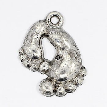 Tibetan Style Alloy Pendant, Cadmium Free & Lead Free, Foot, Antique Silver Color, about 20mm long, 17mm wide, 3mm thick, hole: 1.5mm