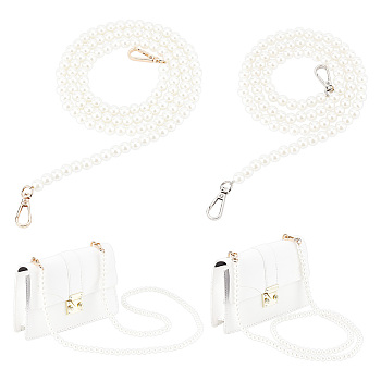WADORN 2Pcs 2 Style ABS Plastic Imitation Pearl Beaded Bag Handles, with Zinc Alloy Swivel Clasps, for Purse Strap Replacement, Mixed Color, 100~120cm, 1pcs/style