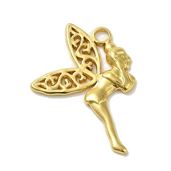 304 Stainless Steel Pendants, Angel Charm, Real 18K Gold Plated, 30.5x22x2mm, Hole: 2.7mm
