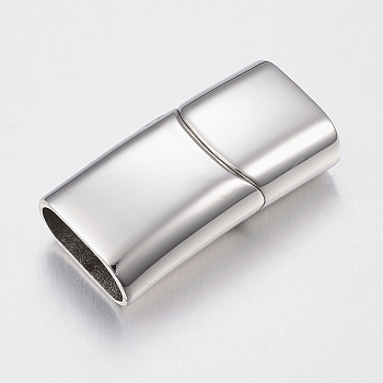 Smooth Surface 304 Stainless Steel Magnetic Clasps with Glue-in Ends, Rectangle, Stainless Steel Color, 15x29x8mm, Hole: 6x13mm