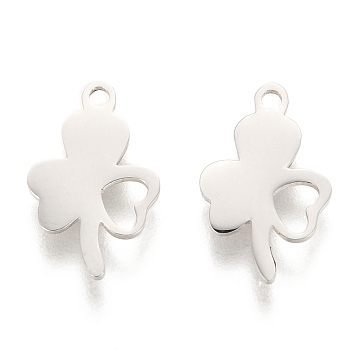 304 Stainless Steel Charms, Laser Cut, Clover, Stainless Steel Color, 12x8x1mm, Hole: 1.2mm
