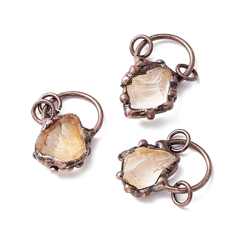 Natural Citrine Pendants, with Red Copper Tone Tin Findings, Lead & Nickel & Cadmium Free, Nuggets, 38.5x22x17mm