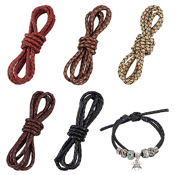 5M 5 Colors Round Braided Leather Cord, for Necklace & Bracelet Making Accessories, Mixed Color, 4mm, 1m/color