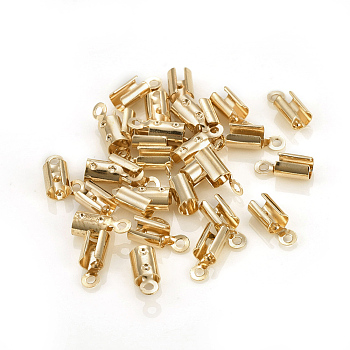 Brass Folding Crimp Ends, Fold Over Crimp Cord Ends, Light Gold, 8x3~3.5mm, Hole: 1mm, Inner Diameter: 3mm