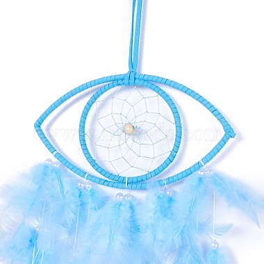 Handmade Eye Woven Net/Web with Feather Wall Hanging Decoration(HJEW-K035-04A)-3