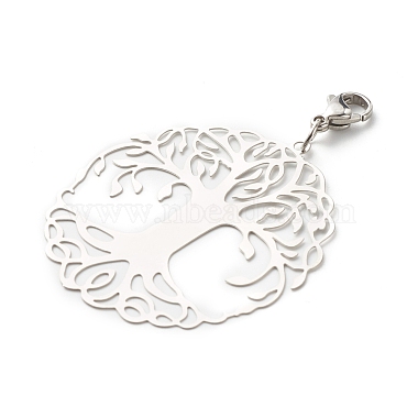 Flat Round with Tree of Life 201 Stainless Steel Filigree Pendant Decorations(X-HJEW-JM00573-03)-2