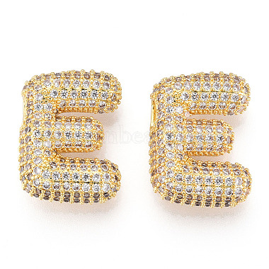 Real 18K Gold Plated Clear Letter E Brass+Cubic Zirconia Pendants