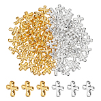 100Pcs 2 Colors Alloy Beads, Cadmium Free & Lead Free, Cross, Golden & Silver, 14x12.5x4mm, Hole: 2mm, 50pcs/color(FIND-ME0002-96)