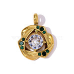 304 Stainless Steel Micro Pave Cubic Zirconia Pendants, Flower Charms, Mirror Polished Finish, Ion Plating(IP), Real 18K Gold Plated, 16x12mm(STAS-OY008-74G)