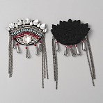 Eye Handmade Rhinestone Beaded Tassel Appliques, Felt Sew on Patches, Sewing Craft Decoration, Colorful, 135x79x7.5mm(PATC-WH0005-24)