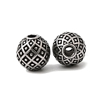 304 Stainless Steel Beads, Antique Silver, Round with Rhombus, 8.5x9mm, Hole: 2mm(STAS-K255-20C-AS)