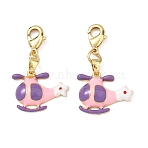 Helicopter Brass Enamel Pendant Decorations, with Lobster Claw Clasps, Rack Plating, Long-Lasting Plated, Cadmium Free & Lead Free, Golden, Pink, 34mm(KK-B198-04G)