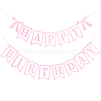 Word Happy Birthday Paper Card & Satin Bowknot Hanging Banners, for Birthday Party Decorations, Pink, 170x125x0.2mm(FEPA-WH0008-002)