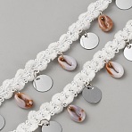 3 Yards Ethnic Style Cotton Fringe Lace Ribbon, Lace Trimming with Metal & Shell Tassel, White, 1-1/8 inch(28mm)(OCOR-WH0100-35C)
