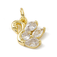 Brass Micro Pave Cubic Zirconia Charms, with Jump Rings, Swan Charms, Real 18K Gold Plated, 12x12x3mm, Hole: 3.4mm(ZIRC-F132-09G)