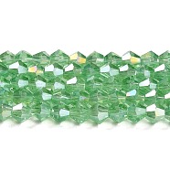 Transparent Electroplate Glass Beads Strands, AB Color Plated, Faceted, Bicone, Light Green, 4x4mm, Hole: 0.8mm, about 87~98pcs/strand, 12.76~14.61 inch(32.4~37.1cm)(GLAA-F029-4mm-A24)