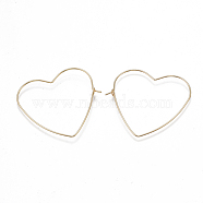 Brass Earring Hooks, Heart, Nickel Free, Real 18K Gold Plated, 20 Gauge, 37~38x39~40x0.8mm, Pin: 0.8mm(X-KK-T038-429G)