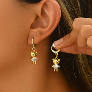 Cute Bear Brass Clear Cubic Zirconia Hoop Earrings, Golden, 33x10mm(GQ2099)