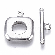 304 Stainless Steel Toggle Clasps, Rectangle, Stainless Steel Color, Rectangle: 18x15x3mm, Hole: 1.4mm, Inner Diameter: 7mm, Bar: 21x6x2.5mm, Hole: 2mm(X-STAS-N087-20)