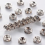 Brass Rhinestone Spacer Beads, Grade AAA, Straight Flange, Nickel Free, Platinum Metal Color, Rondelle, Crystal, 4x2mm, Hole: 1mm(RB-A014-Z4mm-01P-NF)