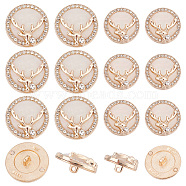 14Pcs 2 Style Alloy Rhinestone Shank Buttons, with Resin, Flat Round with Deer Head, Golden, 18~22x10mm, Hole: 2mm(BUTT-NB0001-54)