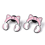 Earphone Enamel Pin, Cartoon Alloy Brooch for Backpack Clothes, Electrophoresis Black, Pink, 28x30x2mm, Pin: 1mm(JEWB-K053-28EB)