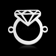 201 Stainless Steel Connector Charms, Diamond Ring Shape, Stainless Steel Color, 14x16x1mm, Hole: 1.4mm(STAS-N090-LA893-1)