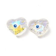 Transparent Glass Beads, with Enamel, Faceted, Heart with Evil Eye Pattern, White, 15.5x18.5x10mm, Hole: 1.6mm(GLAA-F121-11A)