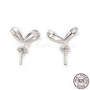 Rhodium Plated Rack Plating 925 Sterling Silver Rabbit Ear Peg Bails, Long-Lasting Plated, for Half Drilled Beads, with S925 Stamp, Real Platinum Plated, 10x8x3.5mm, Pin: 0.8mm(STER-NH0001-30P)