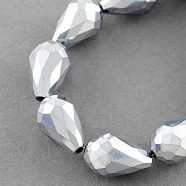Electroplate Glass Bead Strands, Faceted, teardrop, Silver Plated, 16x10mm, Hole: 1mm, about 50pcs/strand, 31.5 inch(EGLA-R045-16x10mm-06)