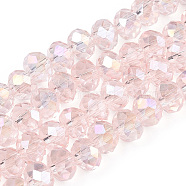 Electroplate Glass Beads Strands, AB Color Plated, Faceted, Rondelle, Misty Rose, 6x5mm, Hole: 1mm, about 83~85pcs/strand, 38~39cm.(EGLA-A034-T6mm-B36)
