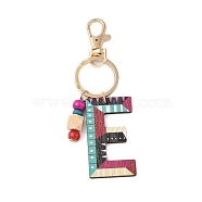 Wood Keychain, with Dye & Iron Key Ring, Letter E, 11.6~12.1cm.(KEYC-S256-01E)