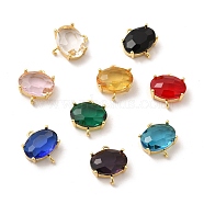 Transparent Glass Connector Charms, Oval Links, with Rack Plating Real 14K Gold Plated Brass Findings, Long-Lasting Plated, Cadmium Free & Lead Free, Mixed Color, 15x14x6mm, Hole: 1.5mm(KK-H438-09G)