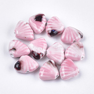 Handmade Porcelain Beads, Fancy Antique Glazed Porcelain, Fan, Pink, 18x22.5~23.5x8.5~9.5mm, Hole: 2.5~3mm(PORC-S498-17B)