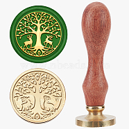 Wax Seal Stamp Set, Sealing Wax Stamp Solid Brass Head with Wood Handle, for Envelopes Invitations, Gift Card, Tree of Life, 83x22mm, Stamps: 25x14.5mm(AJEW-WH0208-1355)