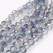 Electroplate Glass Beads Strands, Opalite, Half Rainbow Plated, Faceted, Rondelle, Light Steel Blue, 6x4~5mm, Hole: 0.8~1mm, about 88~92pcs/strand, 15.5 inch~16 inch(39~45cm)(X-GLAA-K027-HR-B01)