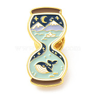 Alloy Enamel Brooches, Enamel Pin, with Butterfly Clutches, Sand Clock with Whale, Golden, Colorful, 29.5x14x9.5mm(JEWB-P006-E03)
