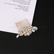 Flower Alloy Rhinestone Hair Combs, Hair Accessories for Women and Girls, White Alabaster, 50x60mm(PW-WG65946-02)
