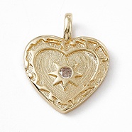 Rack Plating Brass Cubic Zirconia Pendants, Heart-Shaped with Sun Charm, Long-Lasting Plated, Lead Free & Cadmium Free, Real 18K Gold Plated, 23.5x19x2.8mm, Hole: 3.2x4.5mm(KK-M236-05G)