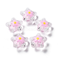 Handmade Lampwork Beads, with Enamel, Star with Flower, Pearl Pink, 20~20.5x21~21.5x11.5~12mm, Hole: 1.6mm(LAMP-H065-02E)